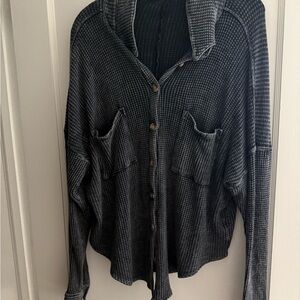 Electric and Rose Button-Up Waffle Knit Shirt